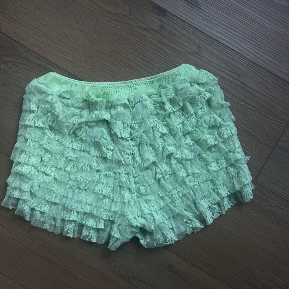 Free People Mint Layered Ruffle Shorts - Picture 2 of 3
